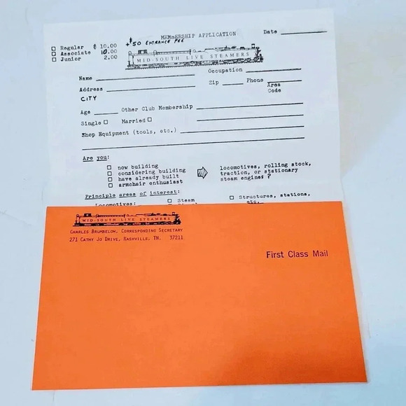 Mid-South Live Steamers 1973-1974 Membership & Bylaws Book & App. Vintage Estate - Picture 2 of 2